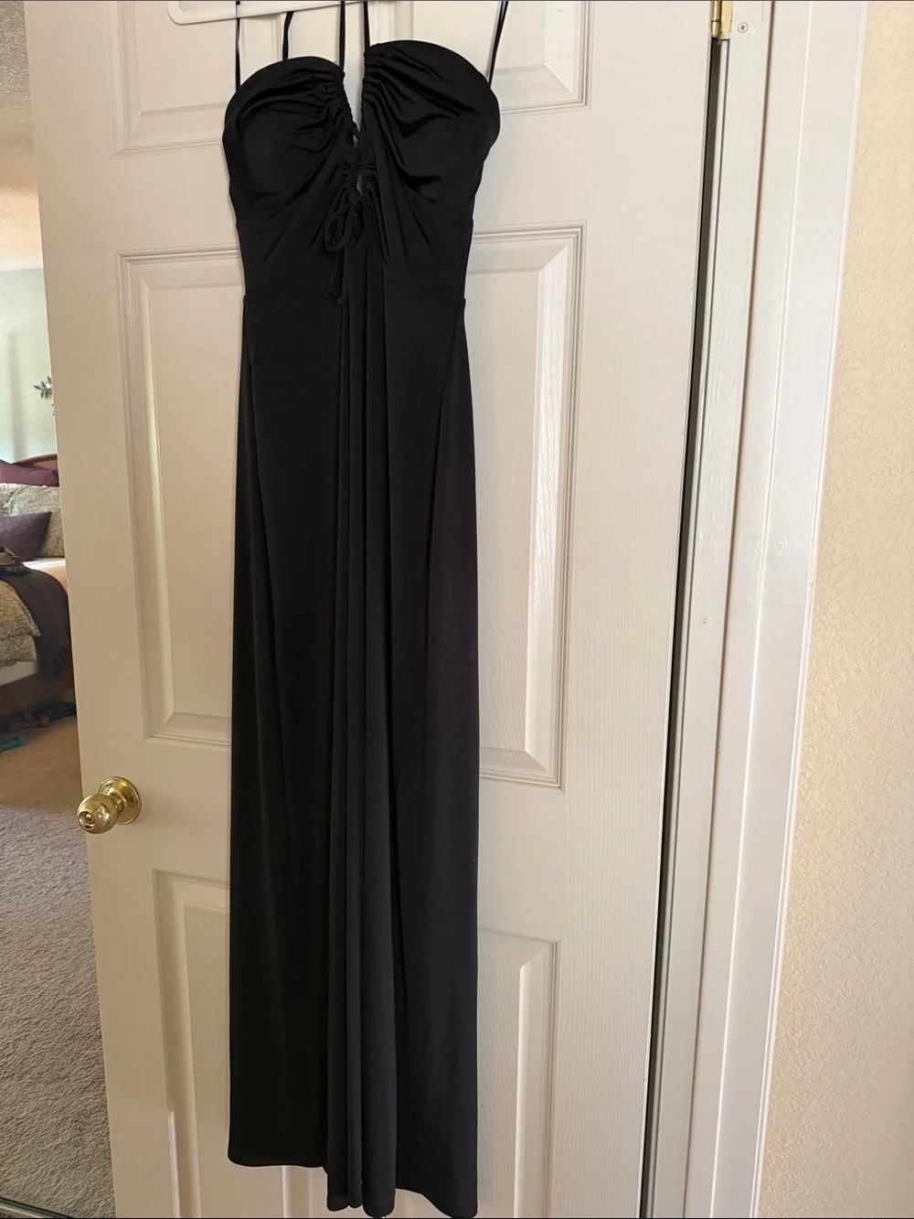 Express Black Strapless Ruched Maxi Dress - Picture 1 of 9
